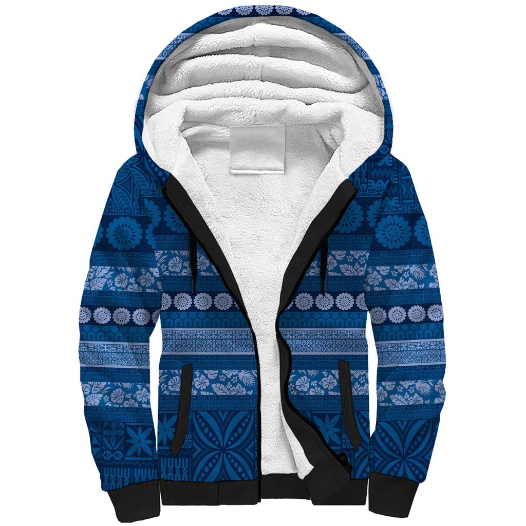 Fiji Marau na Kerisimasi Sherpa Hoodie Blue Tapa Masi Inspired Christmas - Polynesian Pride