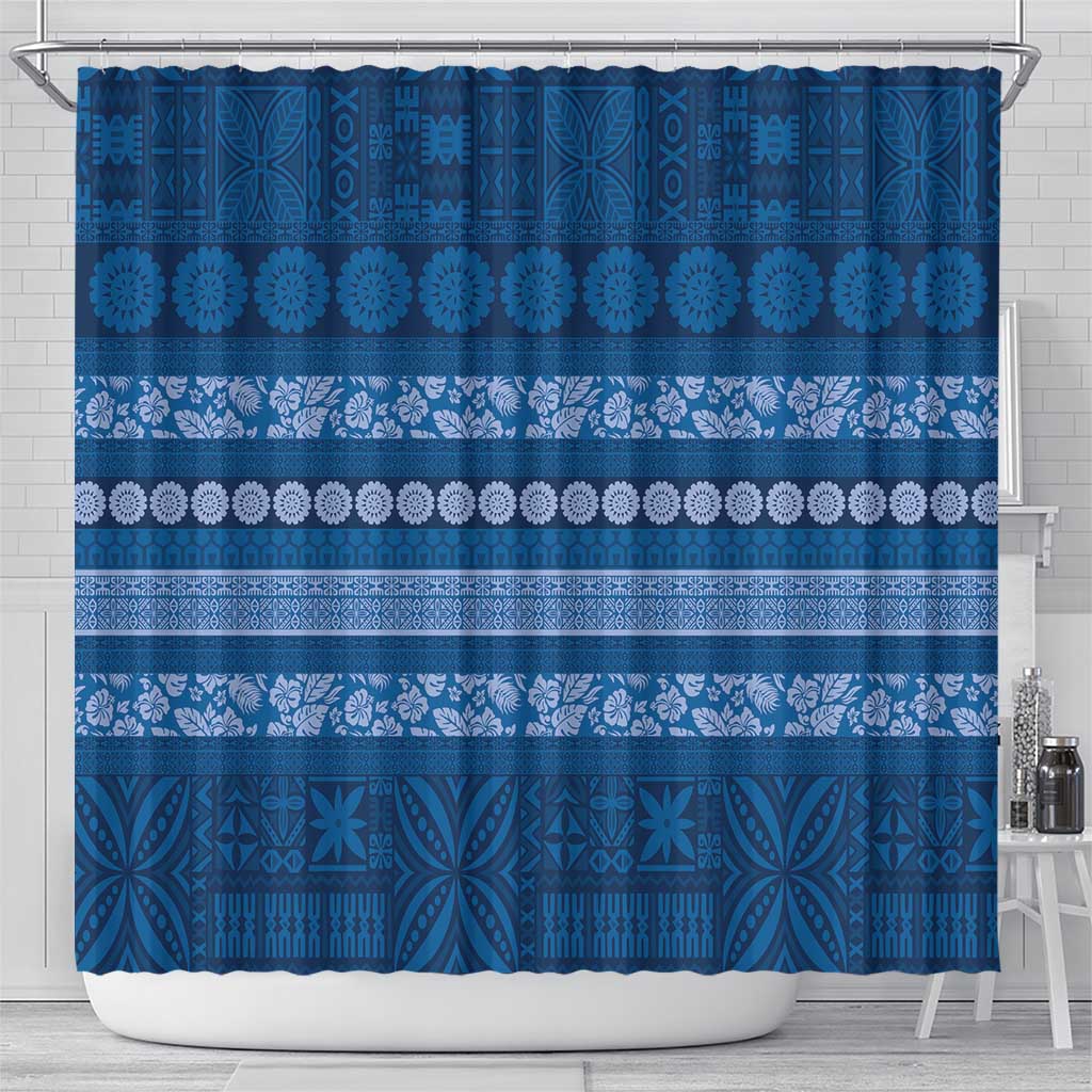 Fiji Marau na Kerisimasi Shower Curtain Blue Tapa Masi Inspired Christmas - Polynesian Pride