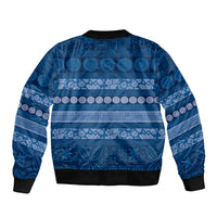 Fiji Marau na Kerisimasi Sleeve Zip Bomber Jacket Blue Tapa Masi Inspired Christmas - Polynesian Pride