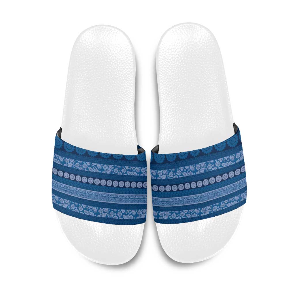 Fiji Marau na Kerisimasi Slide Sandals Blue Tapa Masi Inspired Christmas - Polynesian Pride
