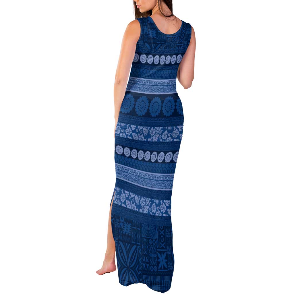 Fiji Marau na Kerisimasi Tank Maxi Dress Blue Tapa Masi Inspired Christmas - Polynesian Pride