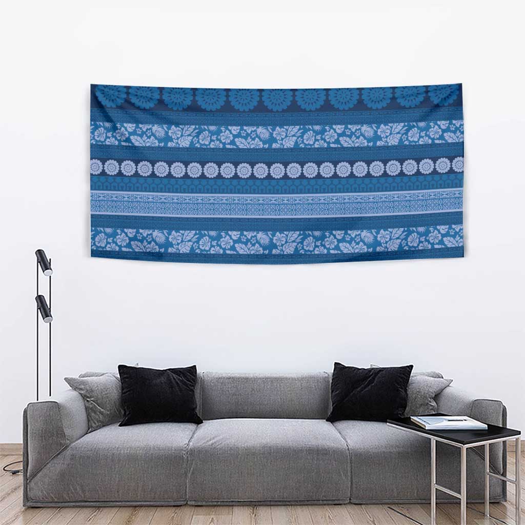Fiji Marau na Kerisimasi Tapestry Blue Tapa Masi Inspired Christmas - Polynesian Pride