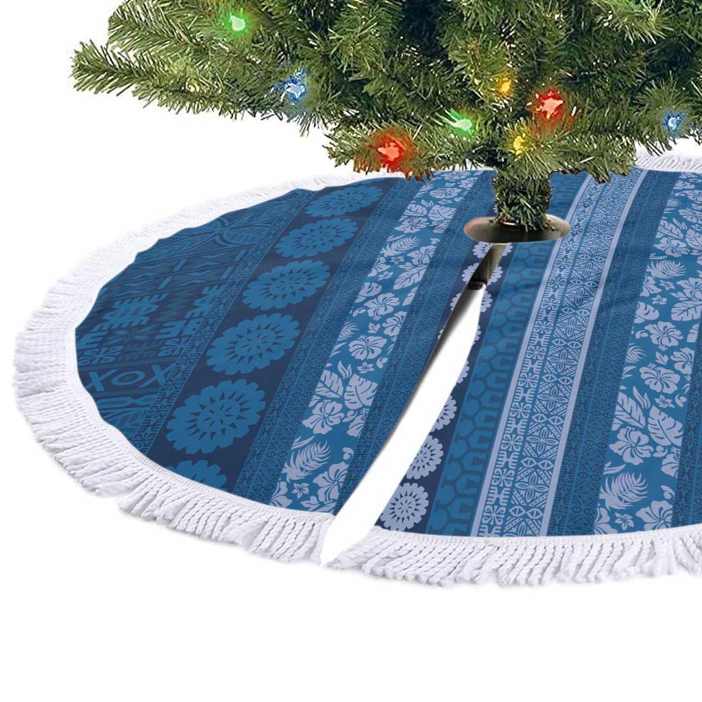 Fiji Marau na Kerisimasi Tree Skirt Blue Tapa Masi Inspired Christmas - Polynesian Pride