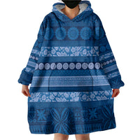 Fiji Marau na Kerisimasi Wearable Blanket Hoodie Blue Tapa Masi Inspired Christmas - Polynesian Pride