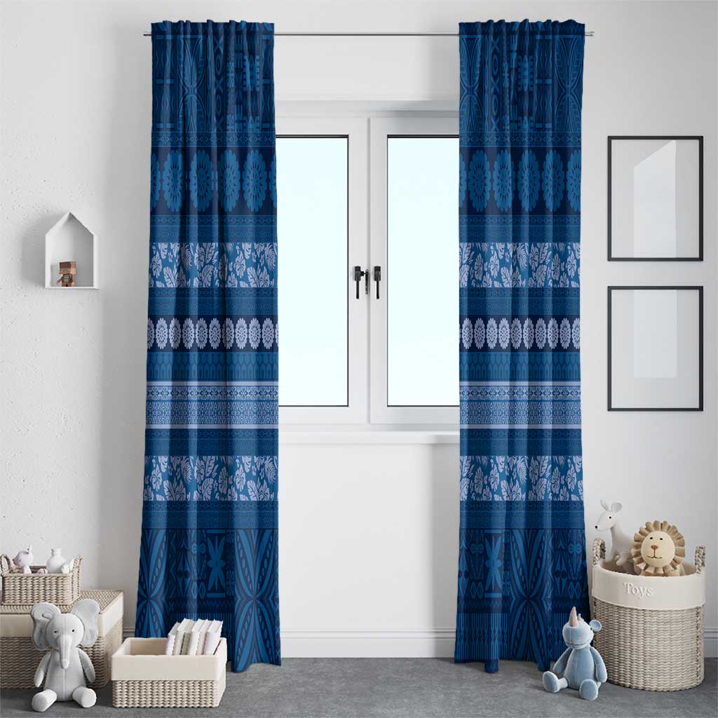Fiji Marau na Kerisimasi Window Curtain Blue Tapa Masi Inspired Christmas - Polynesian Pride