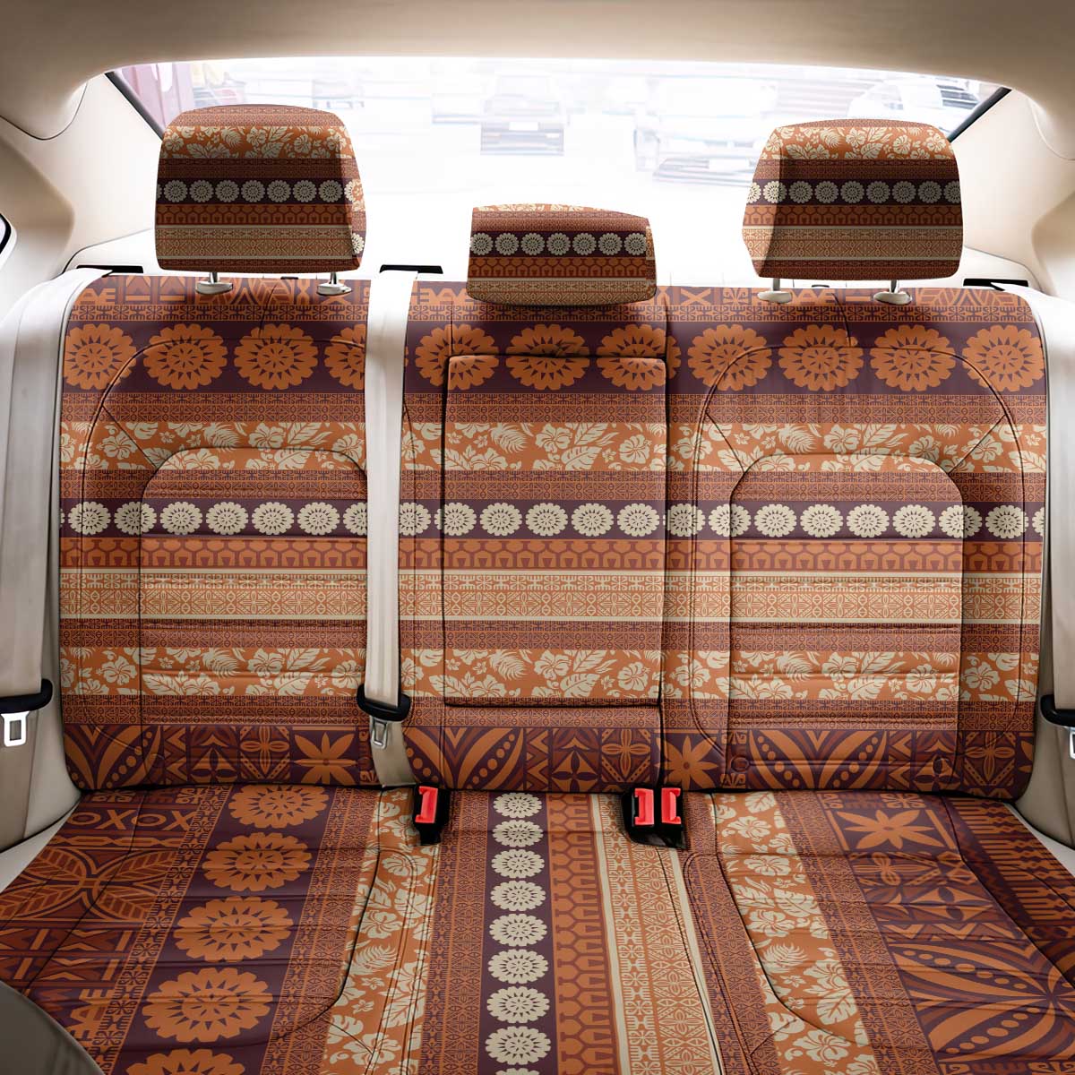 Fiji Marau na Kerisimasi Back Car Seat Cover Gold Tapa Masi Inspired Christmas - Polynesian Pride