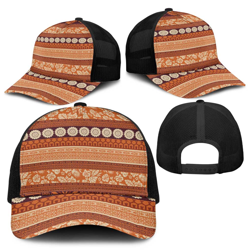 Fiji Marau na Kerisimasi Baseball Net Cap Gold Tapa Masi Inspired Christmas - Polynesian Pride
