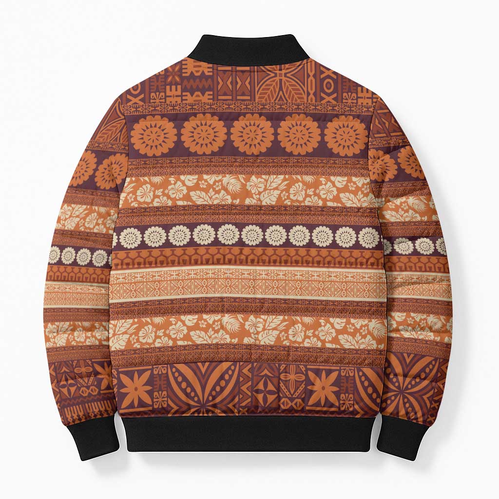 Fiji Marau na Kerisimasi Bomber Puffer Jacket Gold Tapa Masi Inspired Christmas - Polynesian Pride