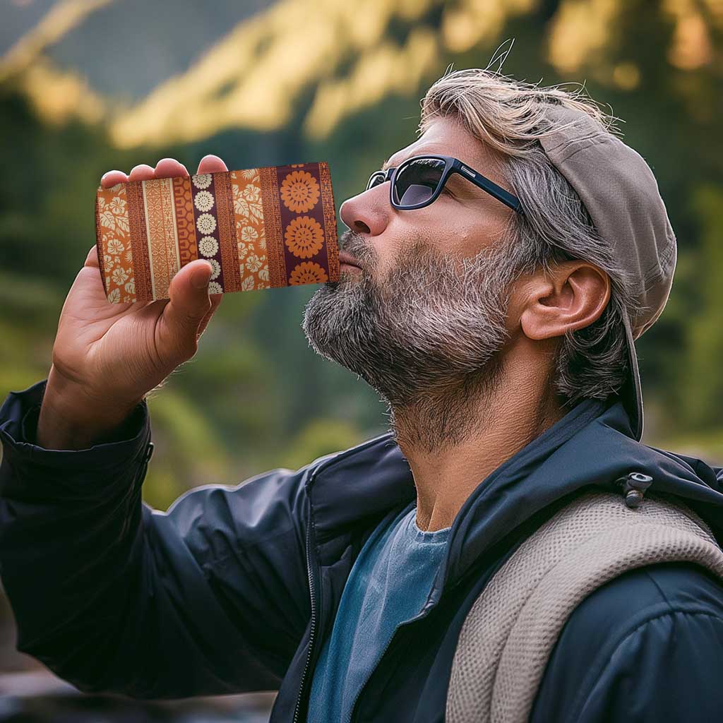 Fiji Marau na Kerisimasi 4 in 1 Can Cooler Tumbler Gold Tapa Masi Inspired Christmas - Polynesian Pride
