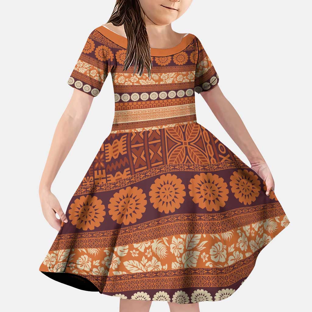 Fiji Marau na Kerisimasi Family Matching Off Shoulder Maxi Dress and Hawaiian Shirt Gold Tapa Masi Inspired Christmas - Polynesian Pride