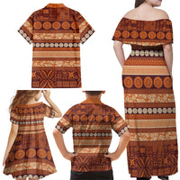 Fiji Marau na Kerisimasi Family Matching Off Shoulder Maxi Dress and Hawaiian Shirt Gold Tapa Masi Inspired Christmas - Polynesian Pride