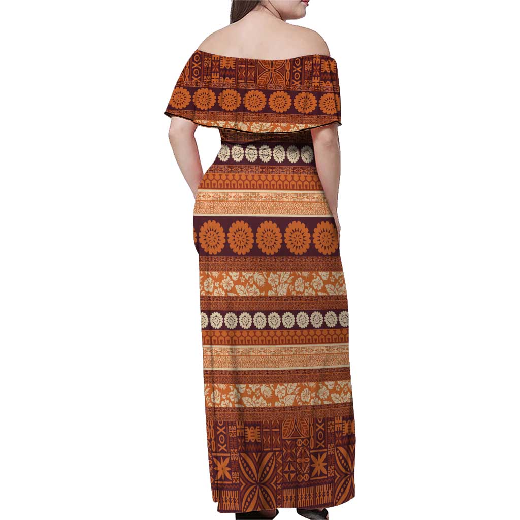 Fiji Marau na Kerisimasi Family Matching Off Shoulder Maxi Dress and Hawaiian Shirt Gold Tapa Masi Inspired Christmas - Polynesian Pride