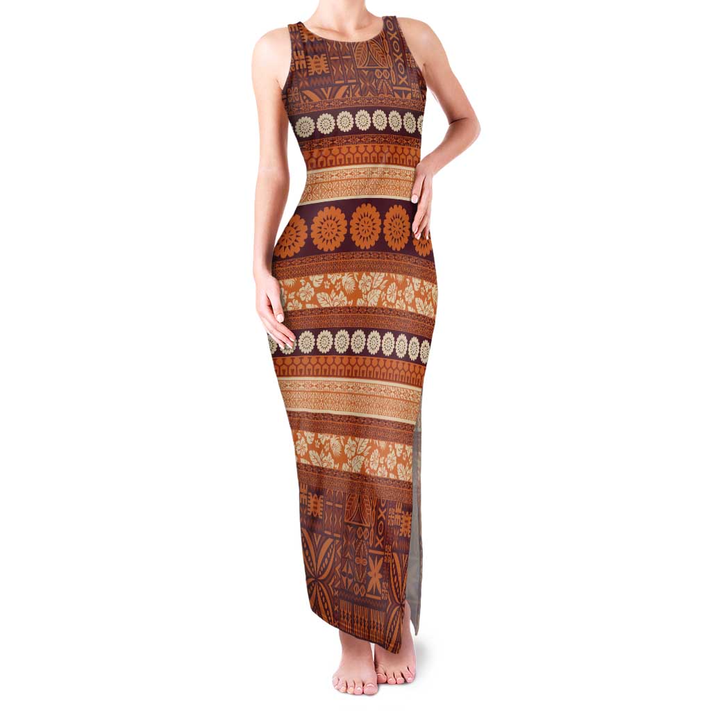 Fiji Marau na Kerisimasi Family Matching Tank Maxi Dress and Hawaiian Shirt Gold Tapa Masi Inspired Christmas - Polynesian Pride