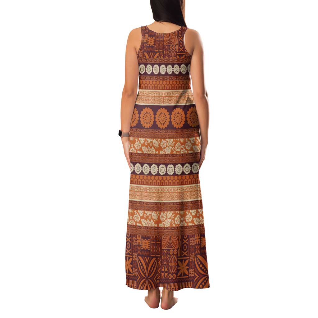 Fiji Marau na Kerisimasi Family Matching Tank Maxi Dress and Hawaiian Shirt Gold Tapa Masi Inspired Christmas - Polynesian Pride