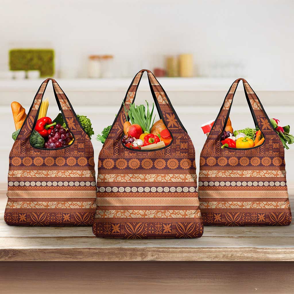 Fiji Marau na Kerisimasi Grocery Bag Gold Tapa Masi Inspired Christmas LT9 3-pack One Size Gold - Polynesian Pride