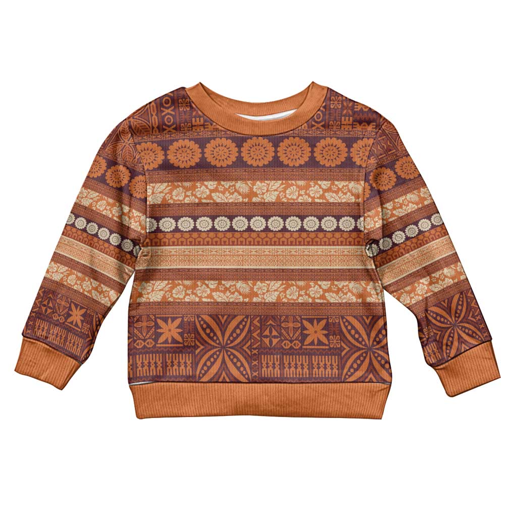 Fiji Marau na Kerisimasi Kid Ugly Christmas Sweater Gold Tapa Masi Inspired Christmas - Polynesian Pride