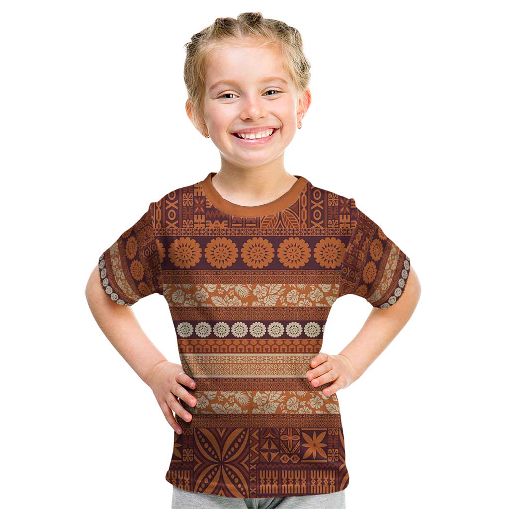 Fiji Marau na Kerisimasi Kid T Shirt Gold Tapa Masi Inspired Christmas - Polynesian Pride