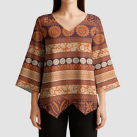 Fiji Marau na Kerisimasi Kimono Sleeve Blouse Gold Tapa Masi Inspired Christmas - Polynesian Pride