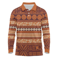 Fiji Marau na Kerisimasi Long Sleeve Polo Shirt Gold Tapa Masi Inspired Christmas - Polynesian Pride