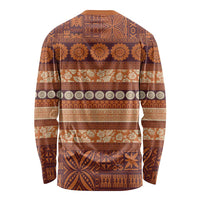 Fiji Marau na Kerisimasi Long Sleeve Shirt Gold Tapa Masi Inspired Christmas - Polynesian Pride