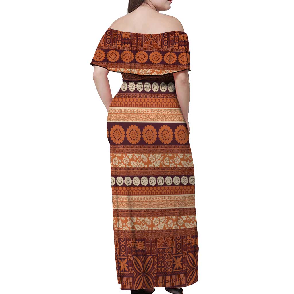 Fiji Marau na Kerisimasi Off Shoulder Maxi Dress Gold Tapa Masi Inspired Christmas - Polynesian Pride