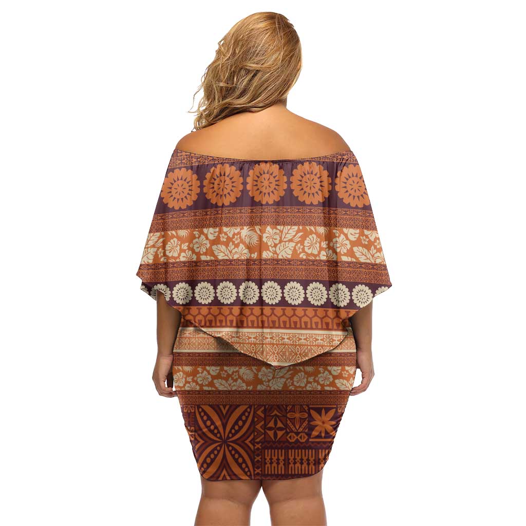 Fiji Marau na Kerisimasi Off Shoulder Short Dress Gold Tapa Masi Inspired Christmas - Polynesian Pride