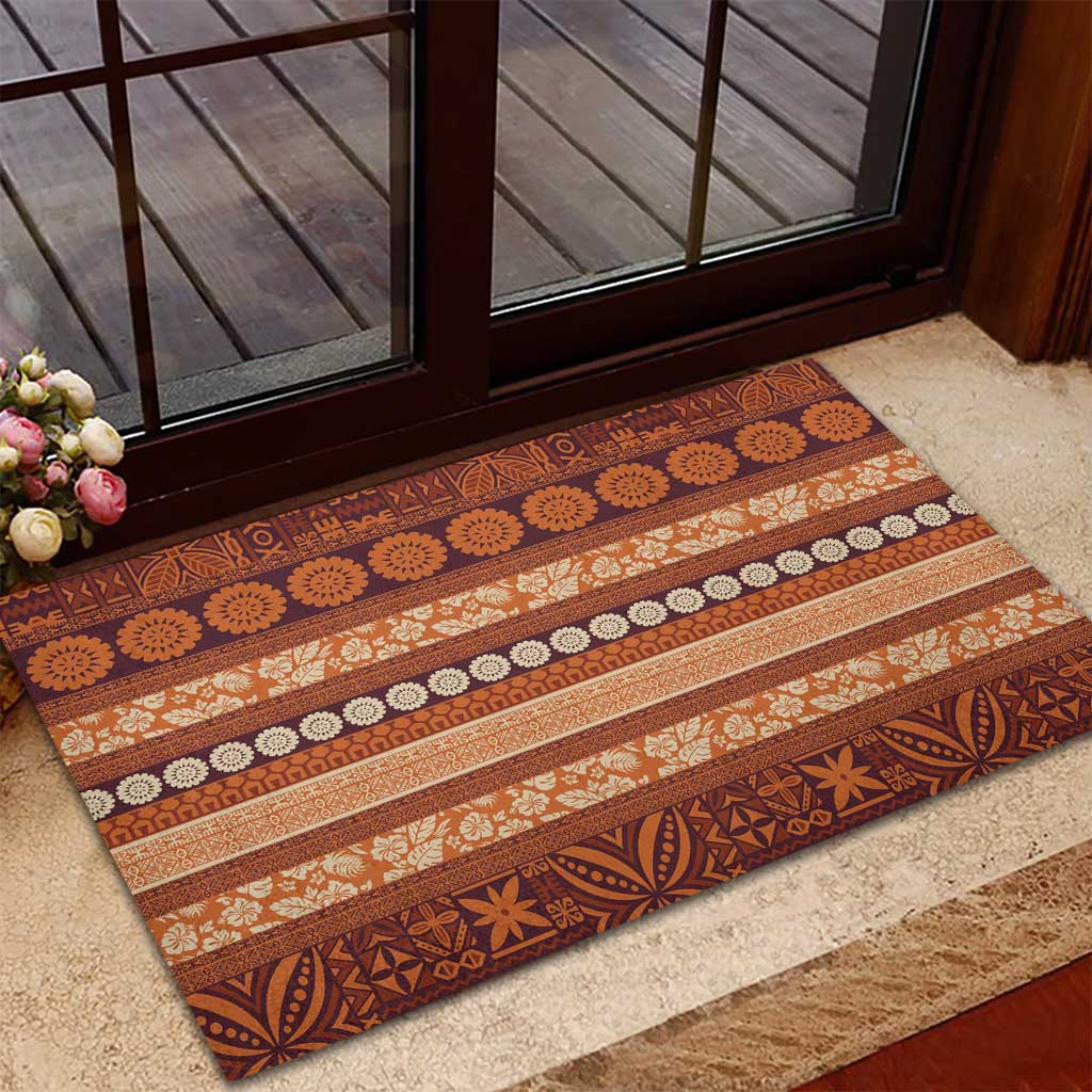Fiji Marau na Kerisimasi Rubber Doormat Gold Tapa Masi Inspired Christmas - Polynesian Pride