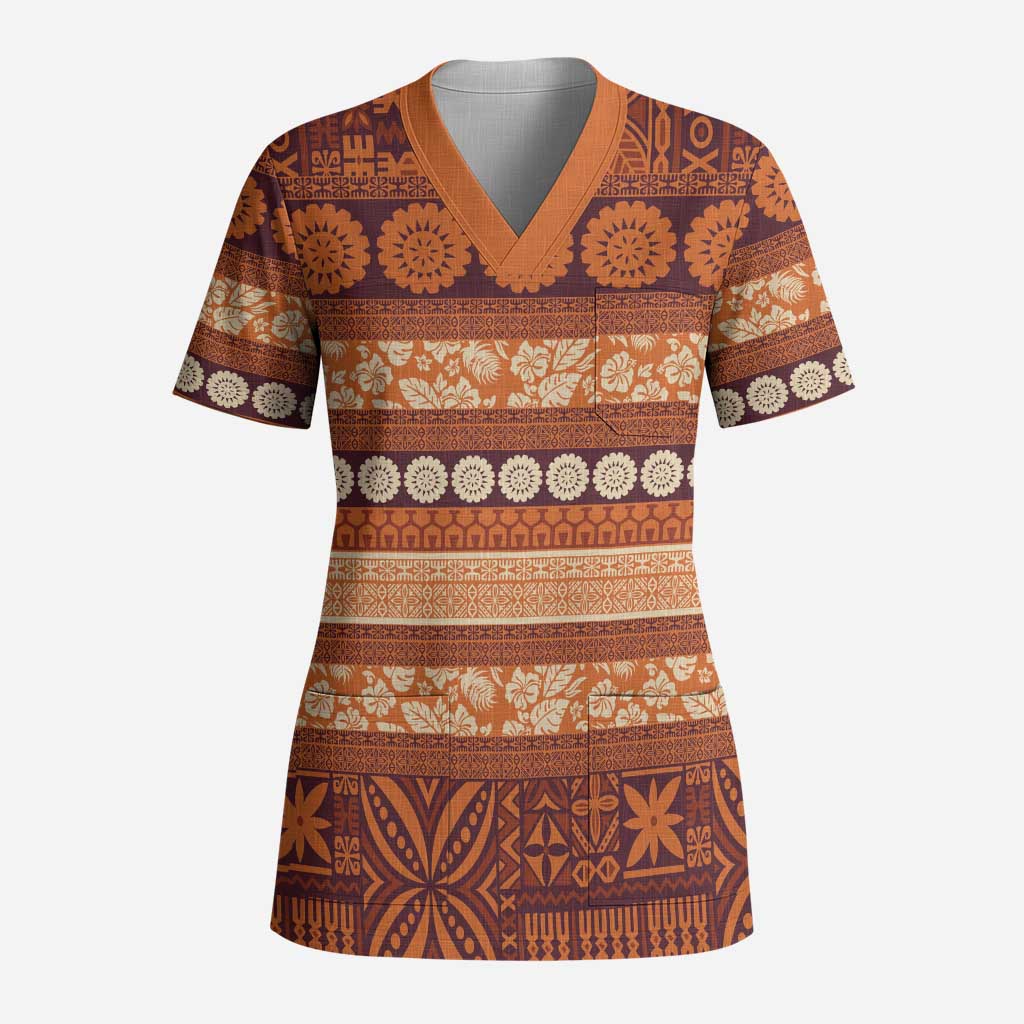 Fiji Marau na Kerisimasi Scrub Top Gold Tapa Masi Inspired Christmas - Polynesian Pride