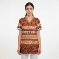 Fiji Marau na Kerisimasi Scrub Top Gold Tapa Masi Inspired Christmas - Polynesian Pride