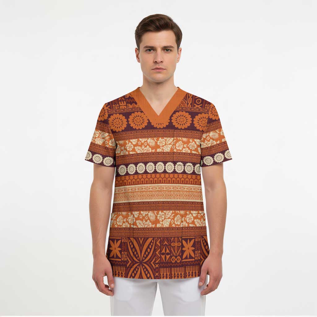 Fiji Marau na Kerisimasi Scrub Top Gold Tapa Masi Inspired Christmas - Polynesian Pride