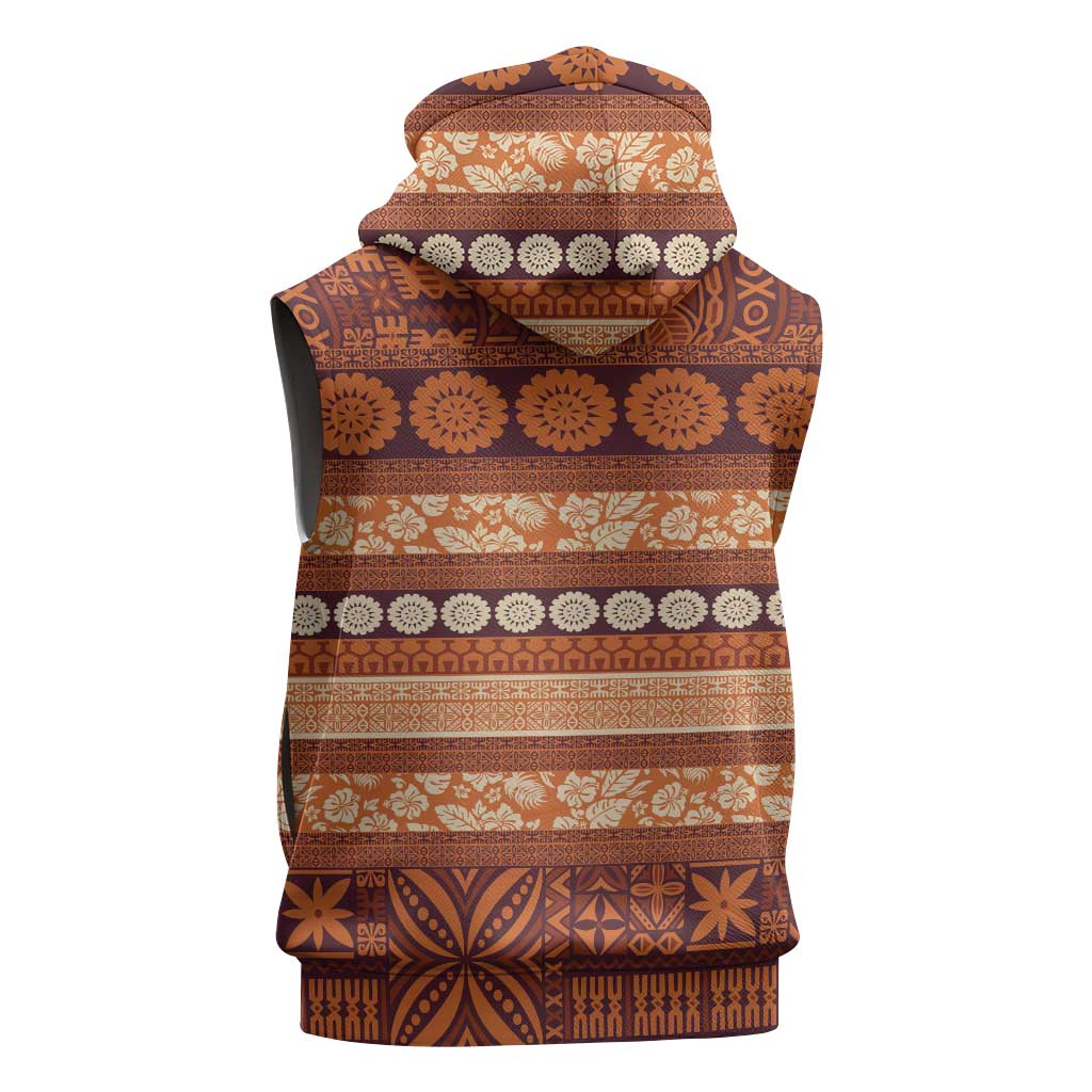 Fiji Marau na Kerisimasi Sleeveless Hoodie Gold Tapa Masi Inspired Christmas LT9 - Polynesian Pride