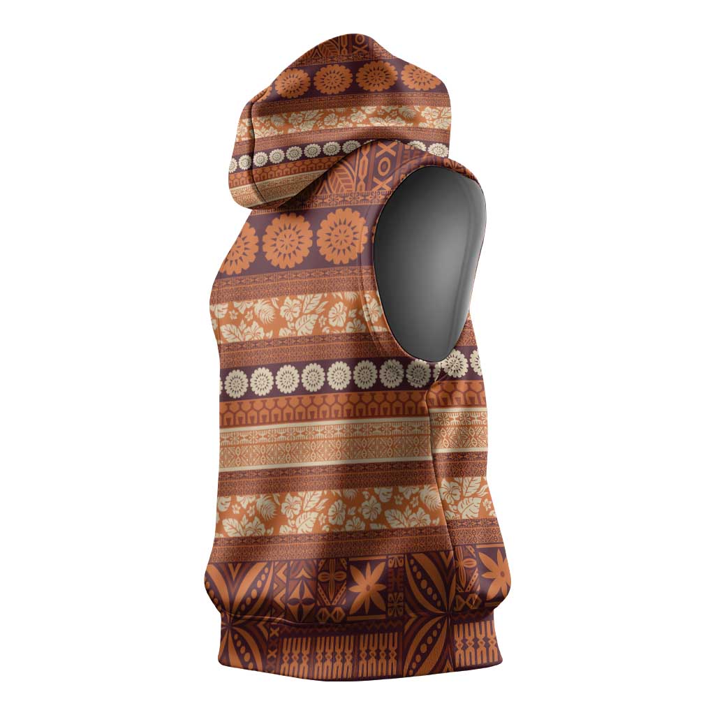 Fiji Marau na Kerisimasi Sleeveless Hoodie Gold Tapa Masi Inspired Christmas LT9 - Polynesian Pride