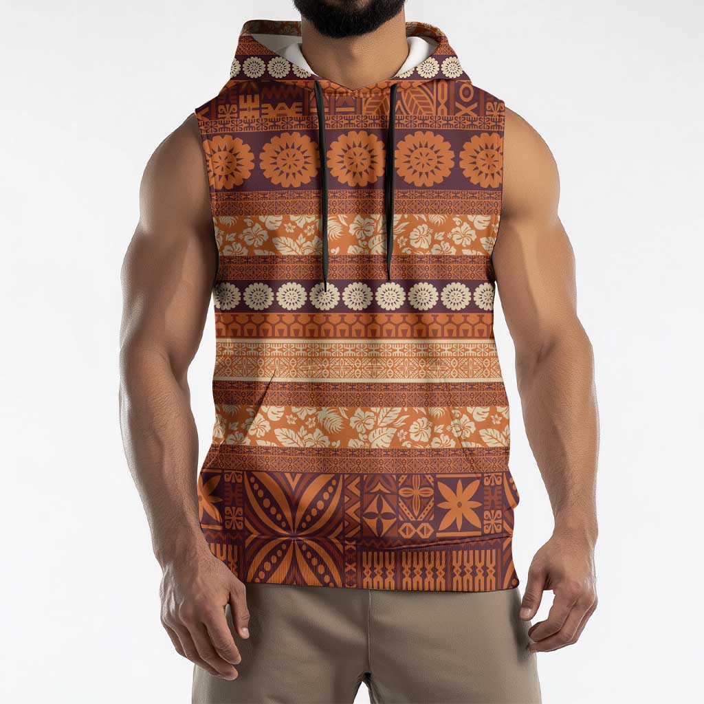 Fiji Marau na Kerisimasi Sleeveless Hoodie Gold Tapa Masi Inspired Christmas LT9 - Polynesian Pride