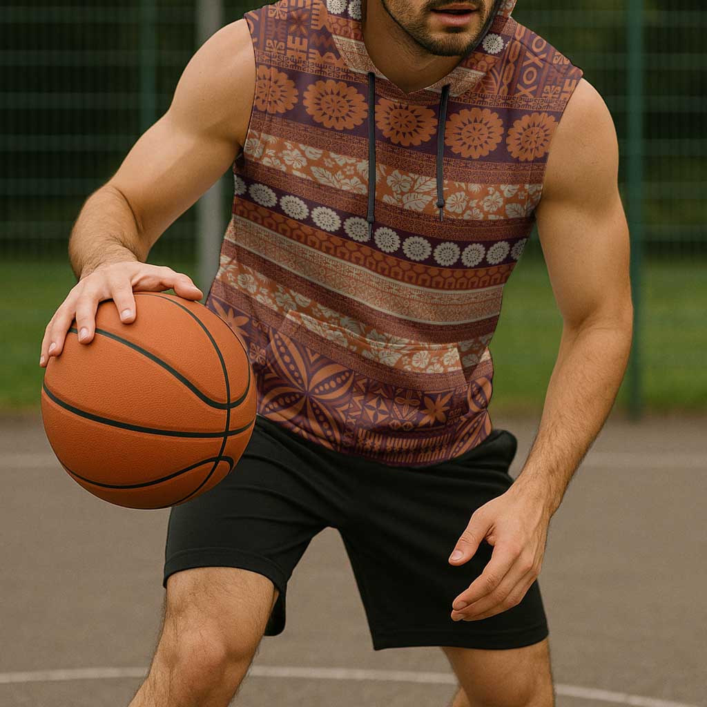 Fiji Marau na Kerisimasi Sleeveless Hoodie Gold Tapa Masi Inspired Christmas LT9 - Polynesian Pride