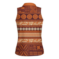 Fiji Marau na Kerisimasi Women Sleeveless Polo Shirt Gold Tapa Masi Inspired Christmas - Polynesian Pride