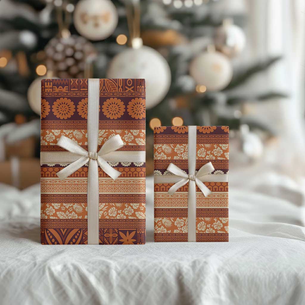 Fiji Marau na Kerisimasi Wrapping Paper Gold Tapa Masi Inspired Christmas - Polynesian Pride