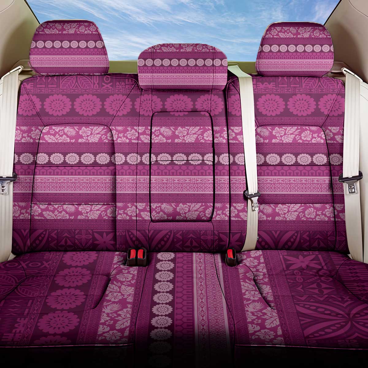 Fiji Marau na Kerisimasi Back Car Seat Cover Pink Tapa Masi Inspired Christmas - Polynesian Pride