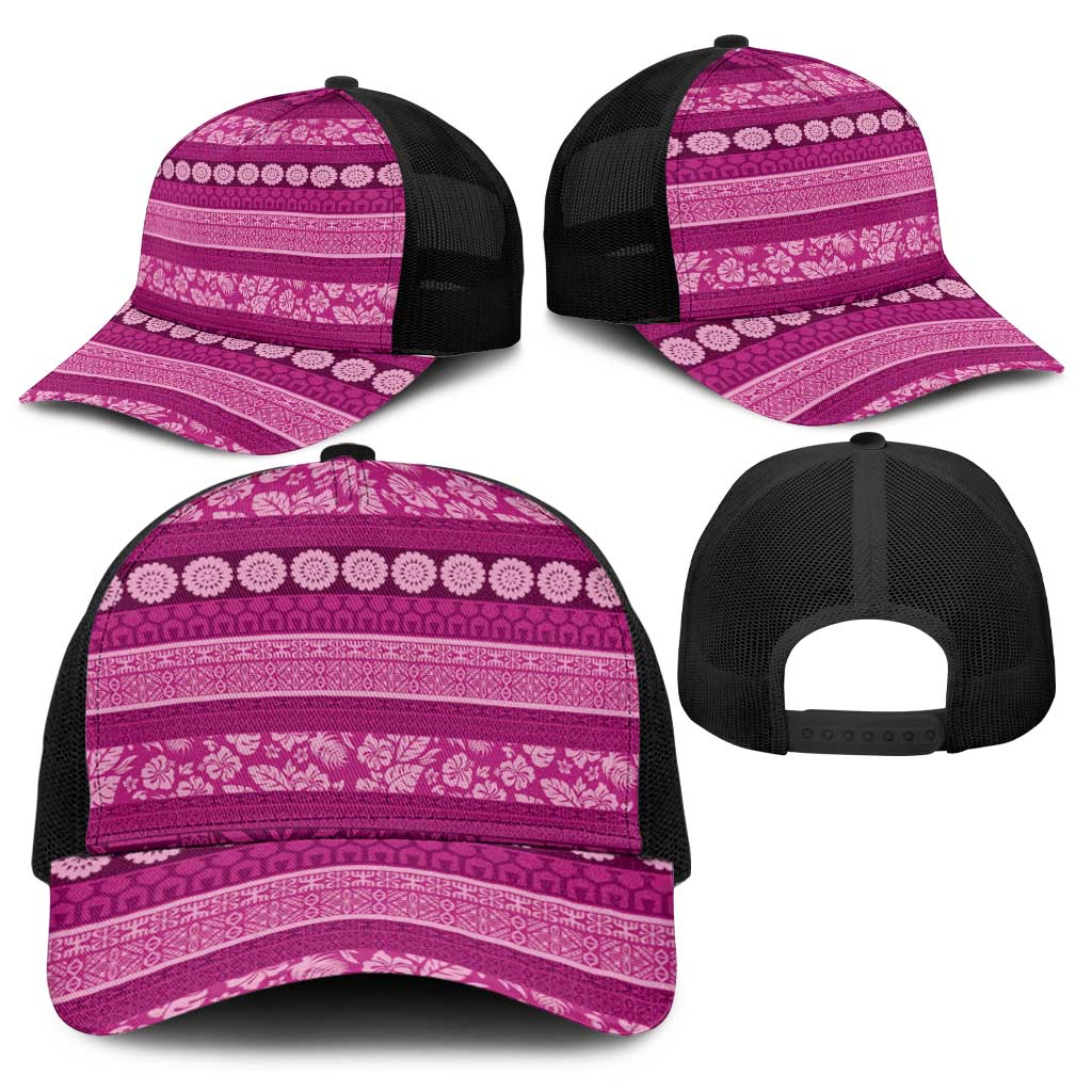 Fiji Marau na Kerisimasi Baseball Net Cap Pink Tapa Masi Inspired Christmas - Polynesian Pride