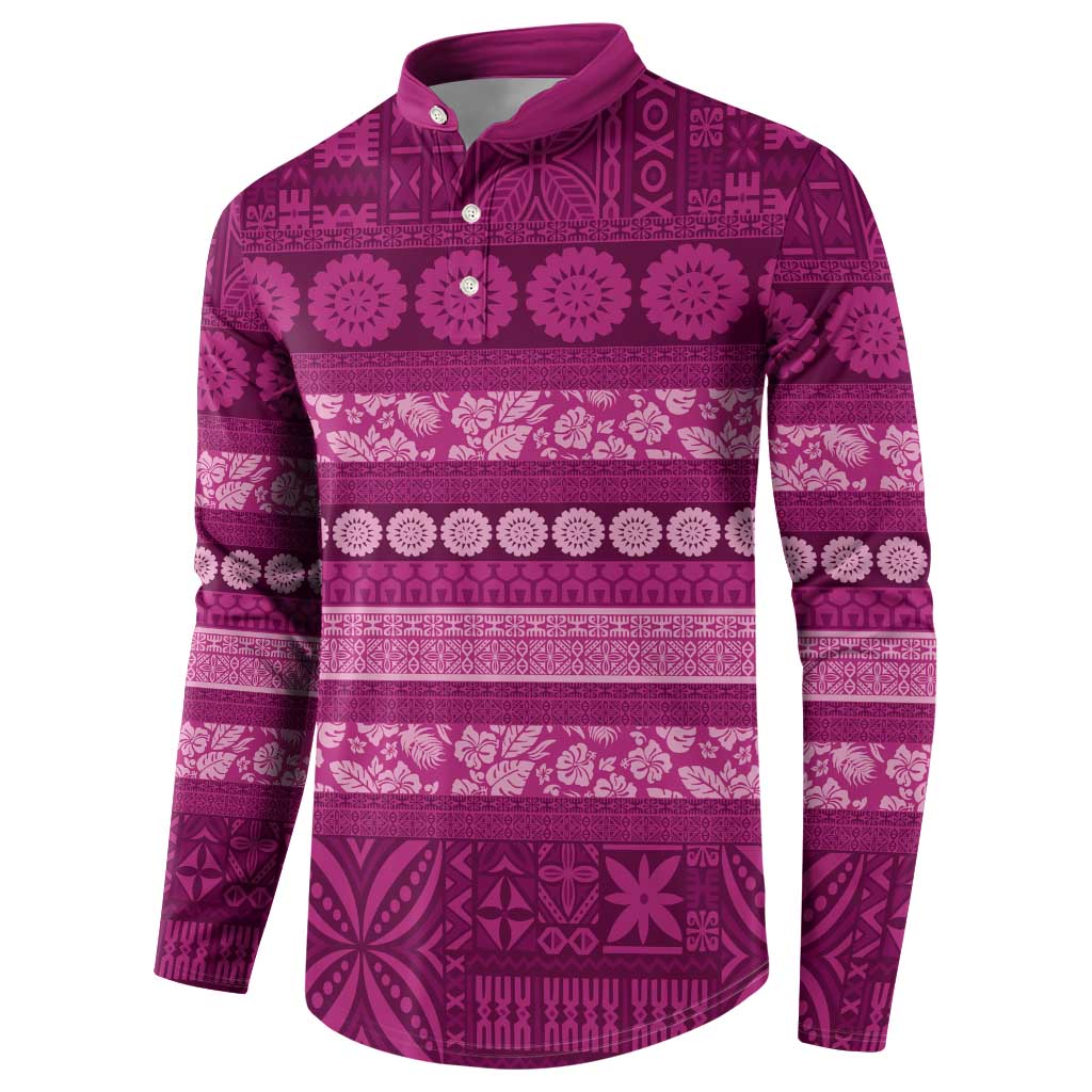 Fiji Marau na Kerisimasi Button Sweatshirt Pink Tapa Masi Inspired Christmas - Polynesian Pride