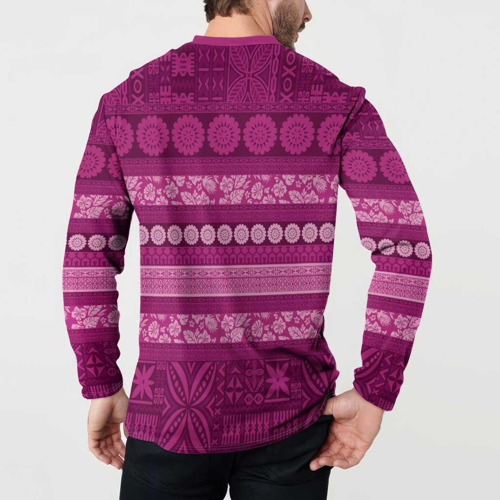 Fiji Marau na Kerisimasi Button Sweatshirt Pink Tapa Masi Inspired Christmas - Polynesian Pride