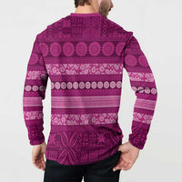 Fiji Marau na Kerisimasi Button Sweatshirt Pink Tapa Masi Inspired Christmas - Polynesian Pride