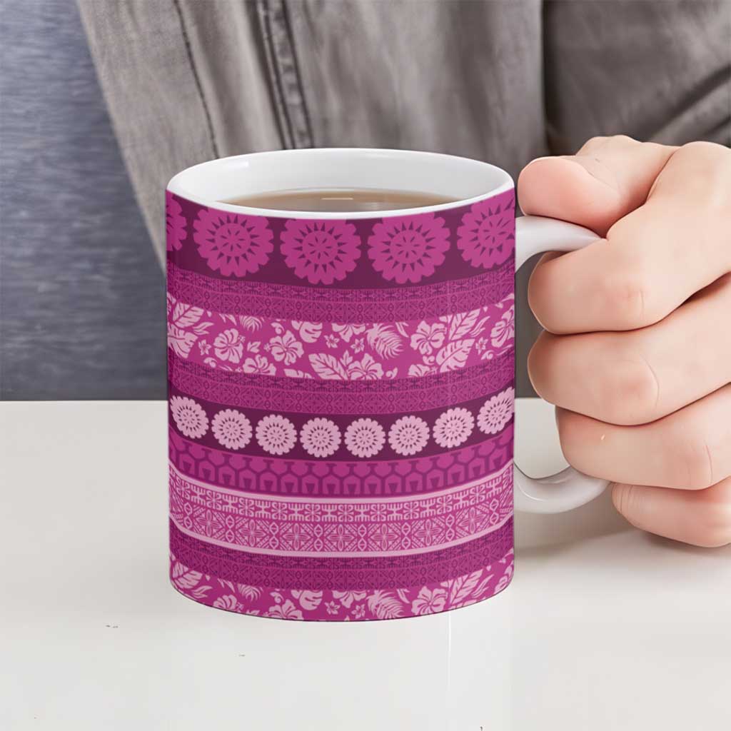 Fiji Marau na Kerisimasi Ceramic Mug Pink Tapa Masi Inspired Christmas - Polynesian Pride