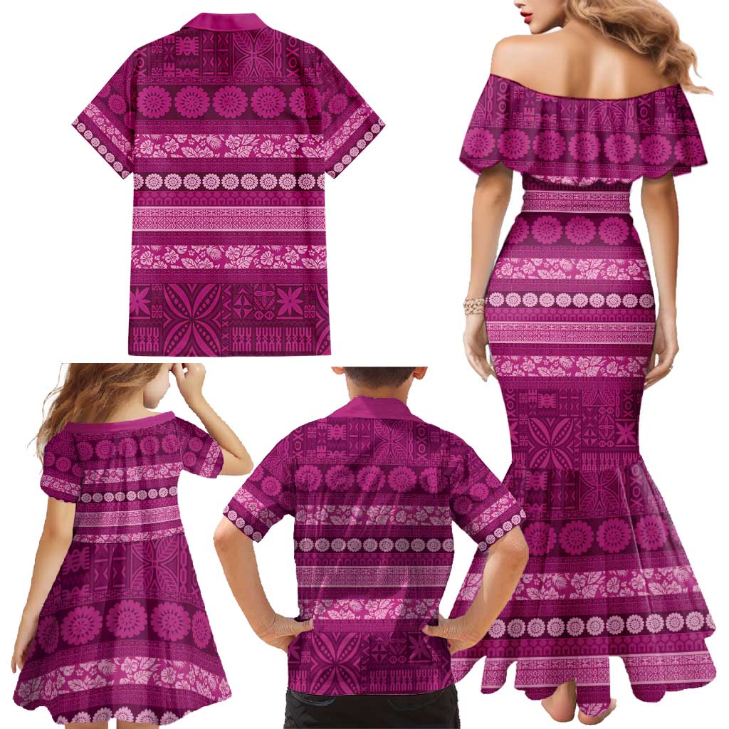 Fiji Marau na Kerisimasi Family Matching Mermaid Dress and Hawaiian Shirt Pink Tapa Masi Inspired Christmas - Polynesian Pride
