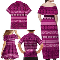 Fiji Marau na Kerisimasi Family Matching Off Shoulder Maxi Dress and Hawaiian Shirt Pink Tapa Masi Inspired Christmas - Polynesian Pride