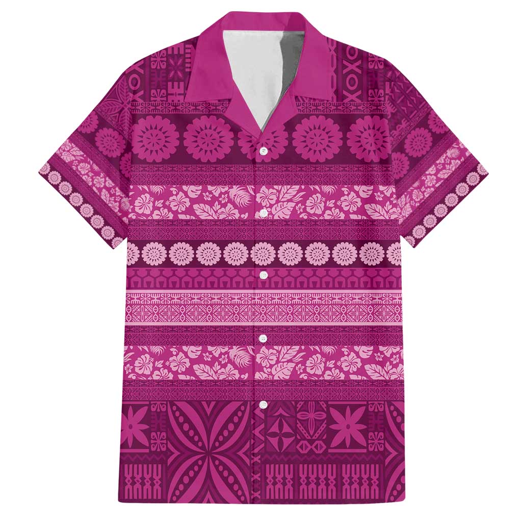 Fiji Marau na Kerisimasi Family Matching Off Shoulder Short Dress and Hawaiian Shirt Pink Tapa Masi Inspired Christmas - Polynesian Pride