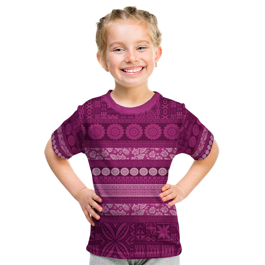 Fiji Marau na Kerisimasi Kid T Shirt Pink Tapa Masi Inspired Christmas - Polynesian Pride
