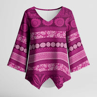 Fiji Marau na Kerisimasi Kimono Sleeve Blouse Pink Tapa Masi Inspired Christmas - Polynesian Pride