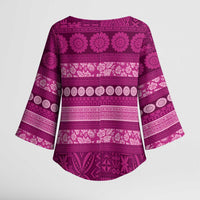Fiji Marau na Kerisimasi Kimono Sleeve Blouse Pink Tapa Masi Inspired Christmas - Polynesian Pride
