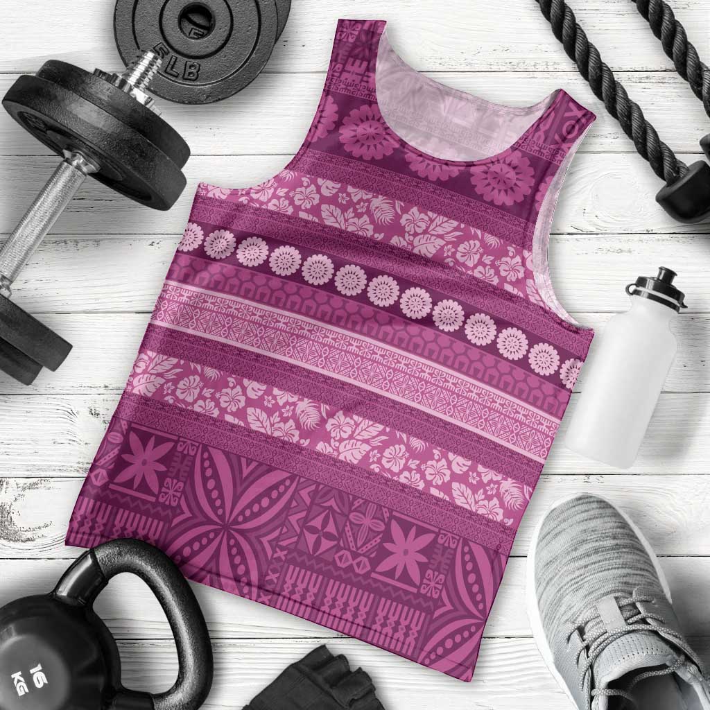 Fiji Marau na Kerisimasi Men Tank Top Pink Tapa Masi Inspired Christmas - Polynesian Pride