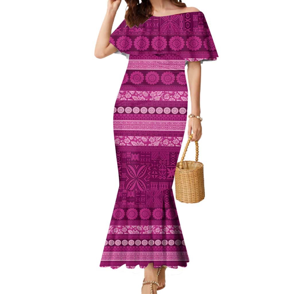 Fiji Marau na Kerisimasi Mermaid Dress Pink Tapa Masi Inspired Christmas - Polynesian Pride